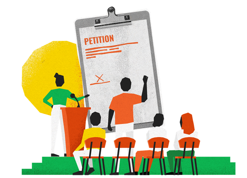 Illustration of a presentation featuring a petition topic.